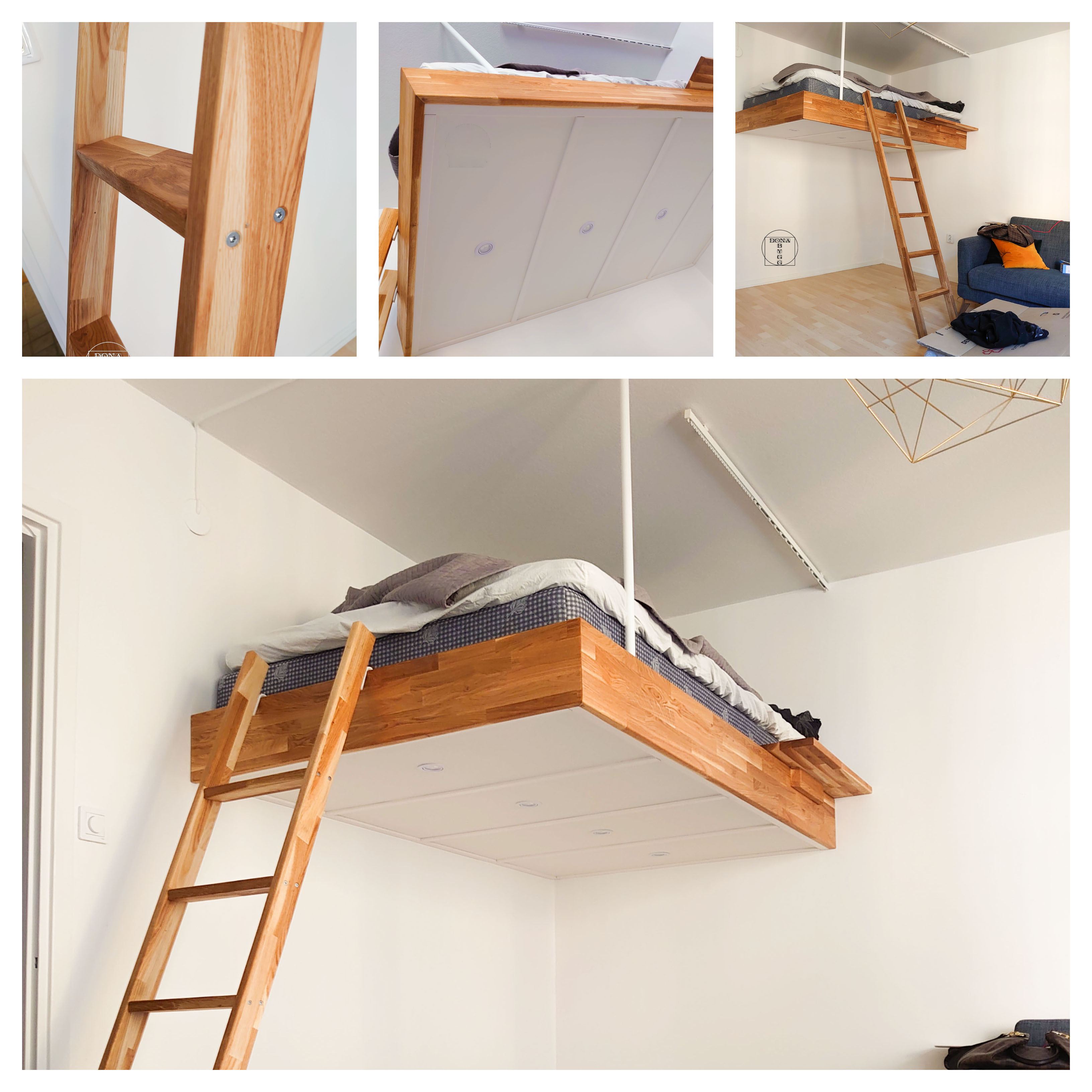 Oak loft bed with whiteboard under 120x200
